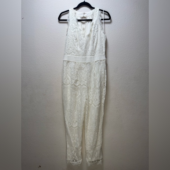 Harlyn Pants - HARLYN Bridal White Lace Sleeveless Jumpsuit with full length pant size Medium